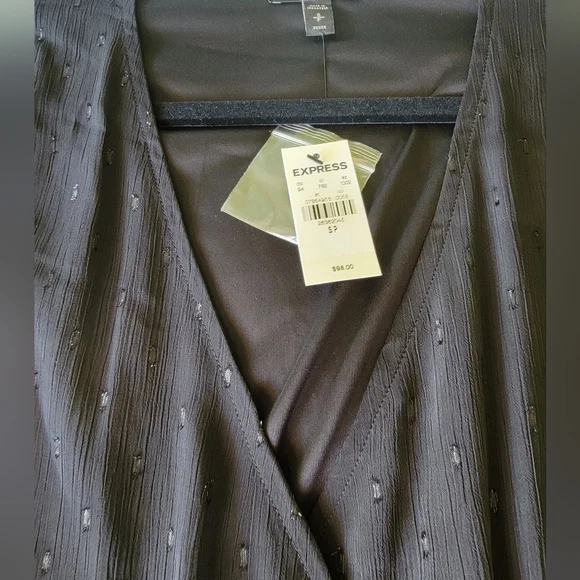 NWT EXPRESS Petite V-neck Wrap Black Dress, S - Picture 4 of 8